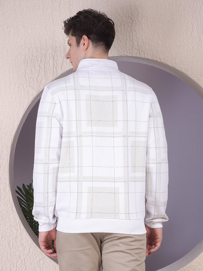 Stylish White Checked Sweatshirt