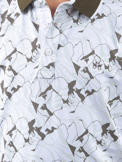 Olive Printed Polo Neck T-Shirt