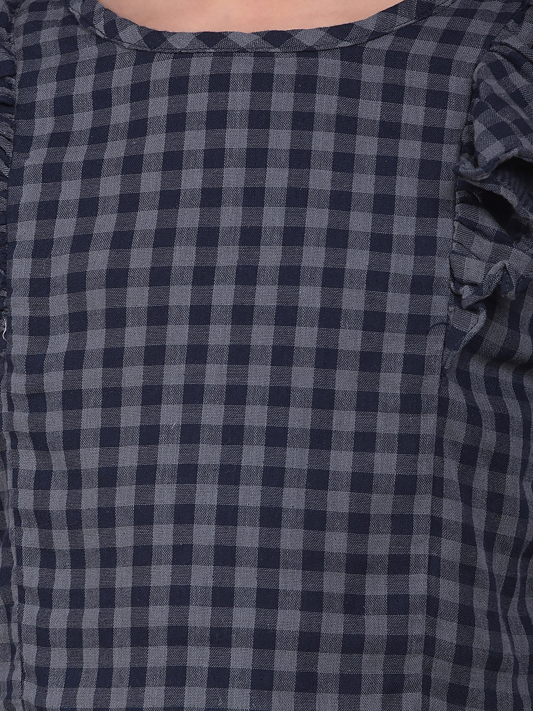 Grey Checked 100% Cotton Cropped Top