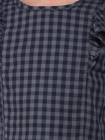 Grey Checked 100% Cotton Cropped Top