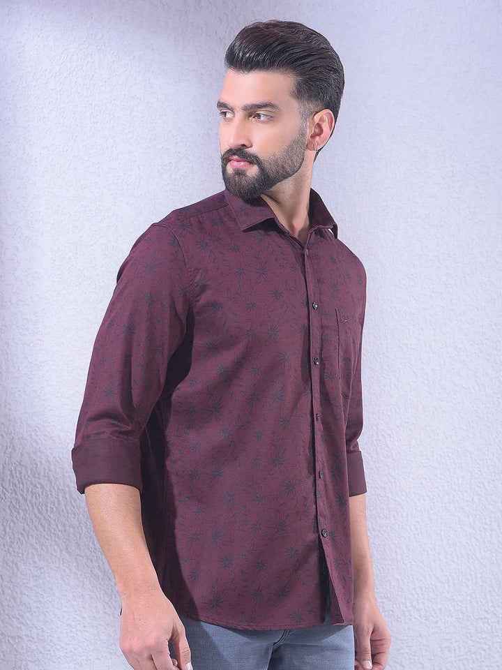 Wine Floral Print Shirt