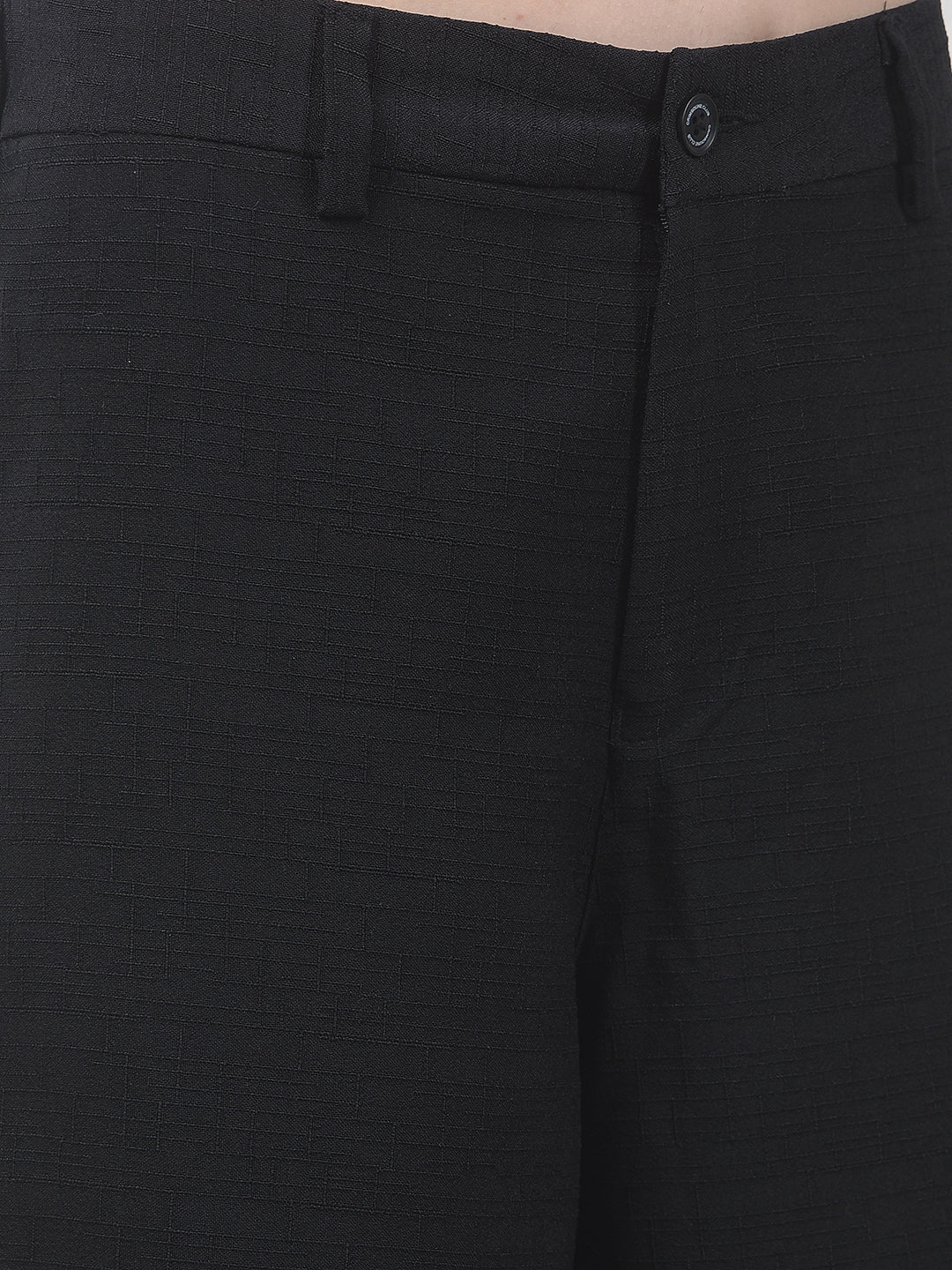 Black Embroidered Wide Leg Casual Trousers