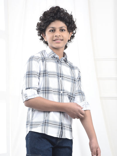 Grey Checked 100% Cotton Corduory Shirt