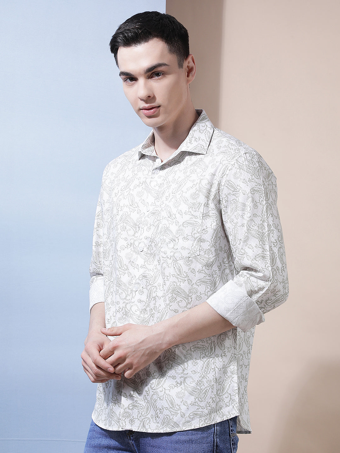 Green Floral Print 100% Cotton Shirt
