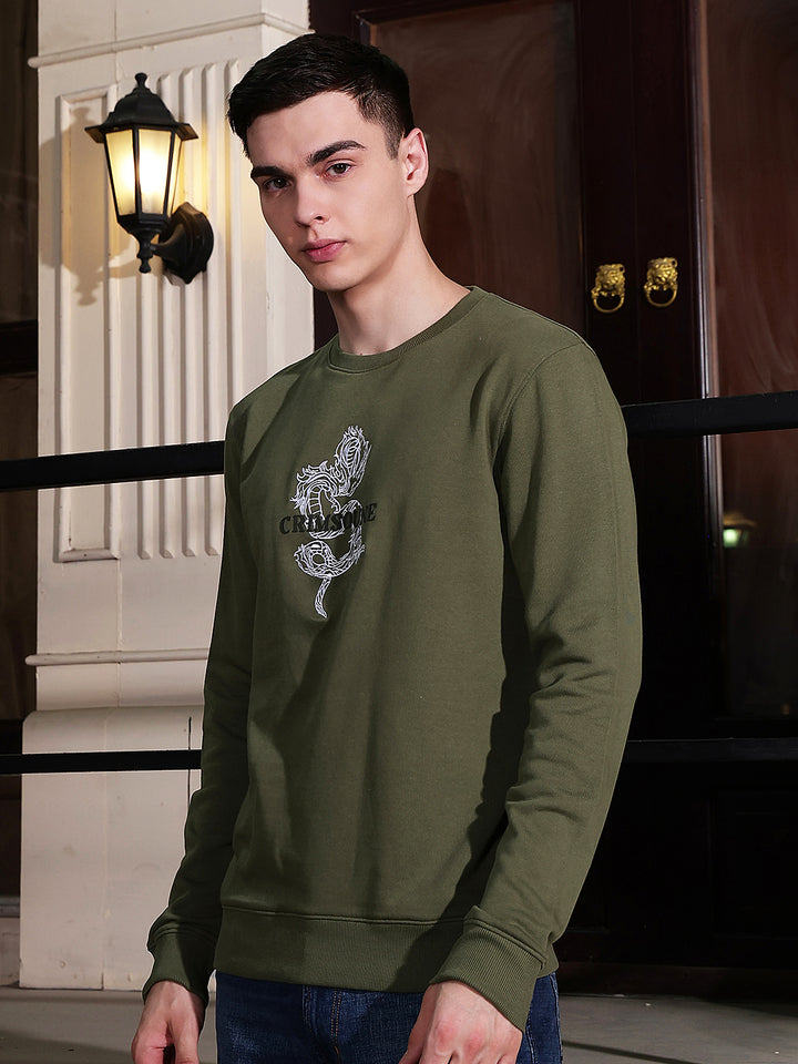 Olive Graphic Print Sweatshirt