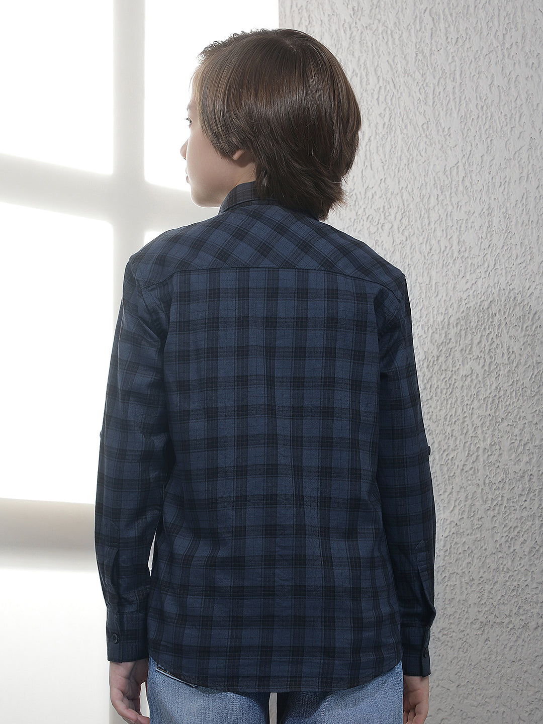 Teal Blue Checked 100% Cotton Shirt