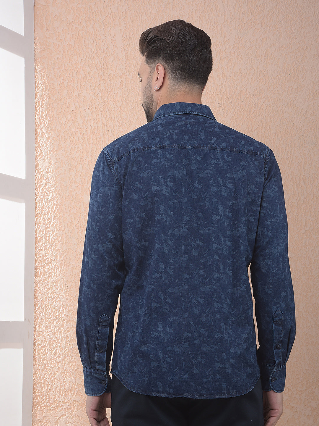 Navy Blue Printed 100% Cotton Shirt