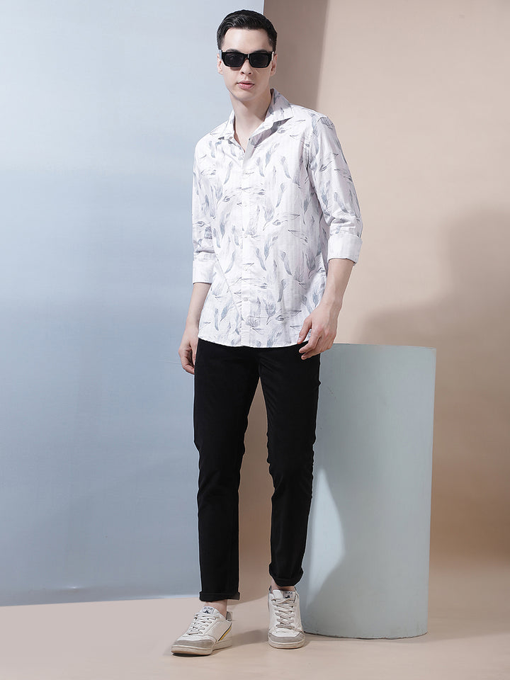 White Floral Print Shirt