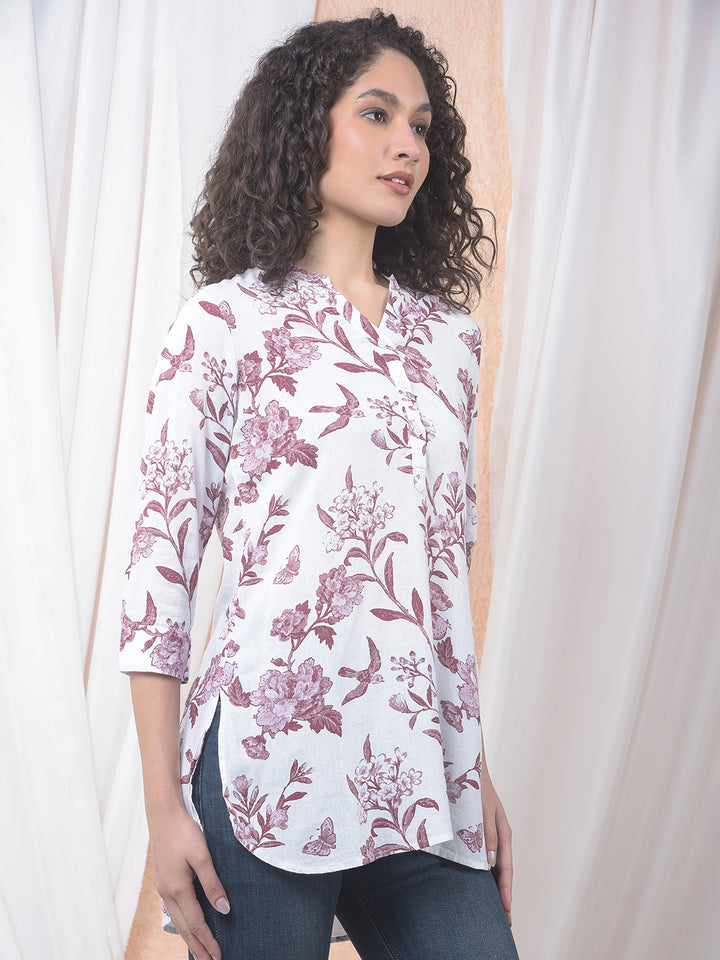 Wine Floral Printed Linen Top