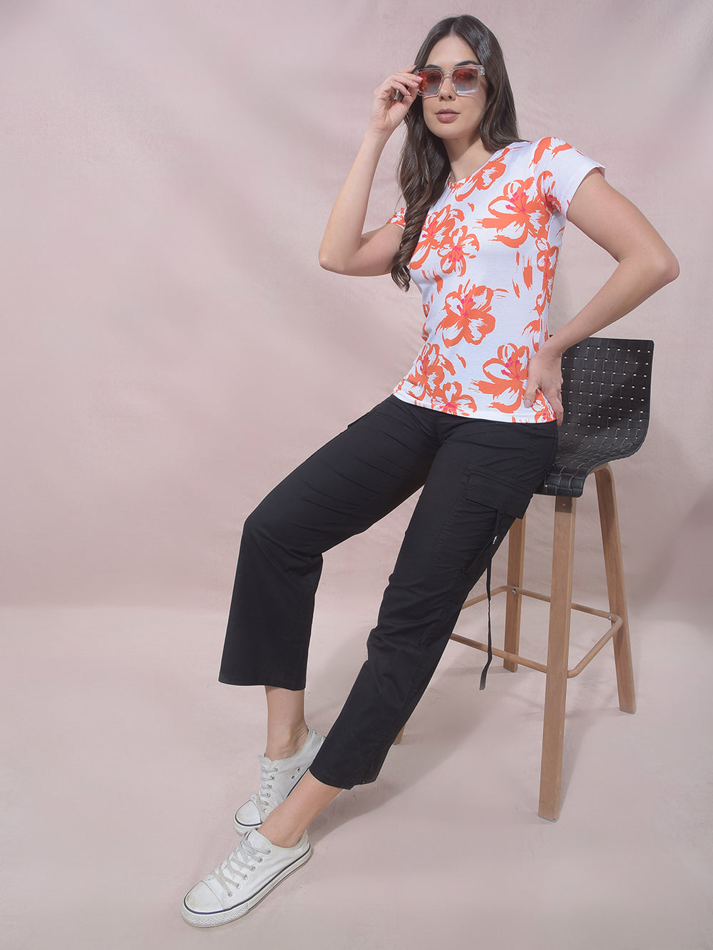 Orange Floral Print T-Shirt