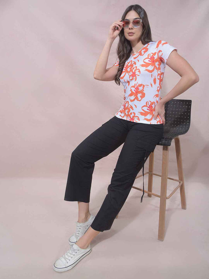 Orange Floral Print T-Shirt