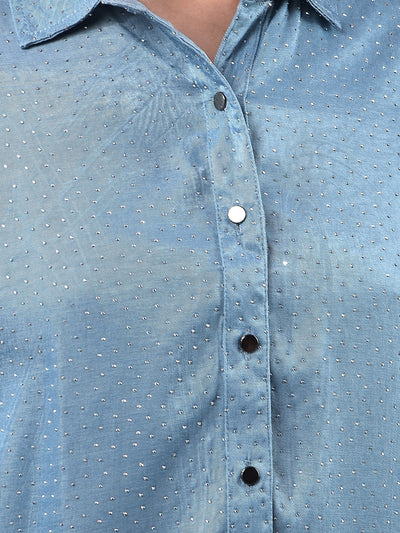 Blue Embellished Chic Shirt