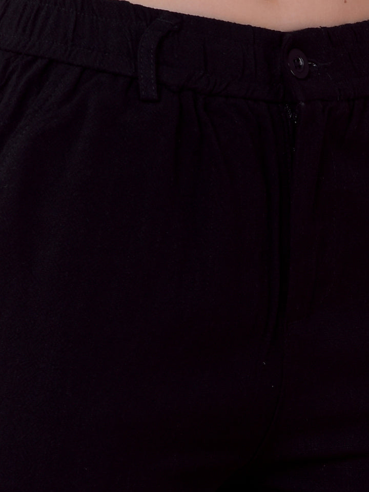 Black Straight Linen Trousers