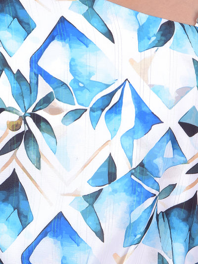 Blue Floral Print Shoulder Strap Top