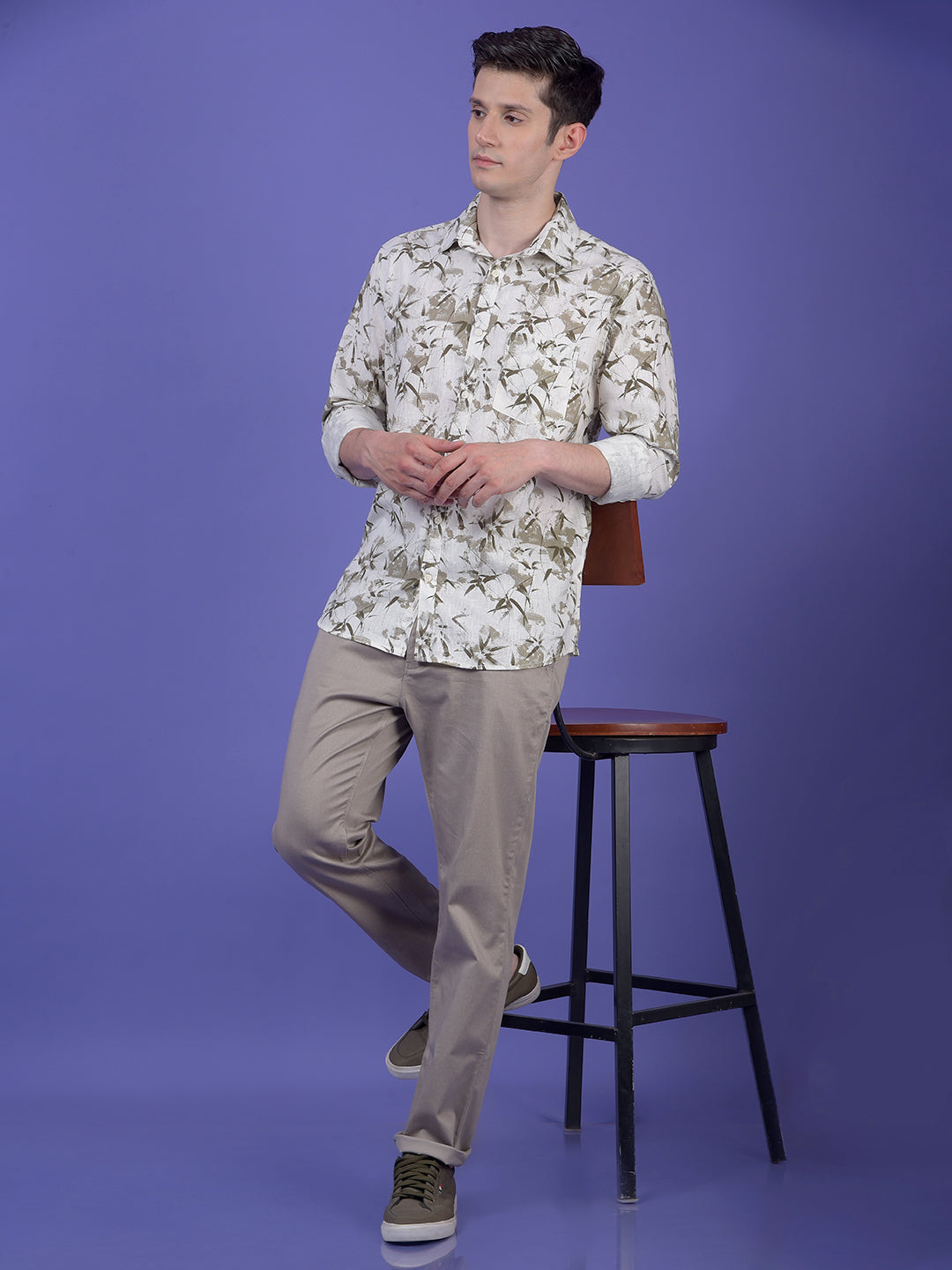 Olive Floral Print Shirt