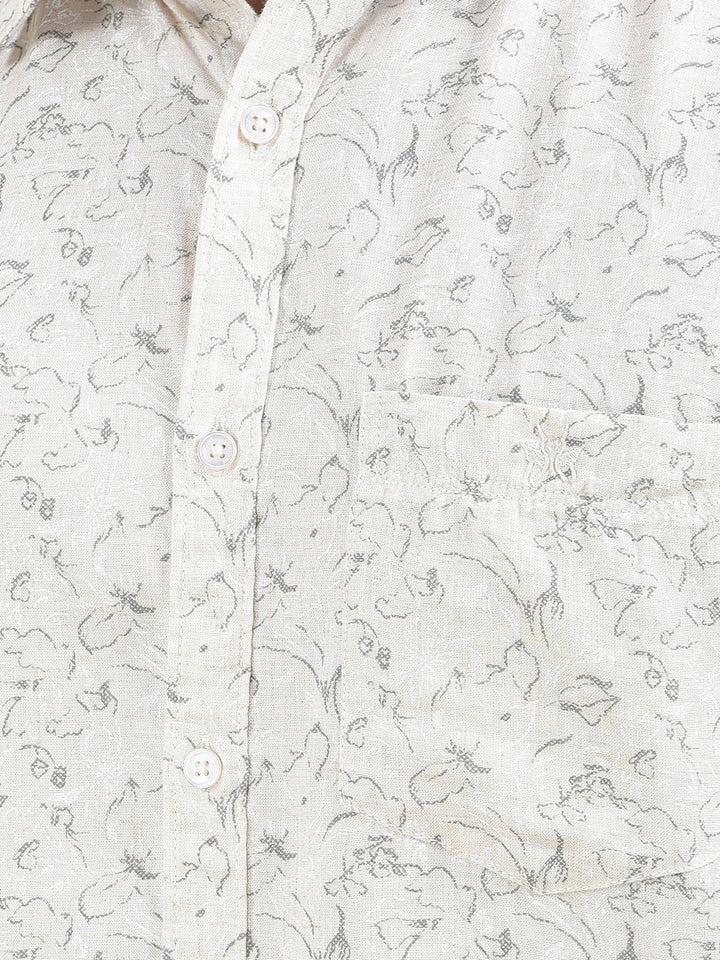 Beige Printed Linen Shirt