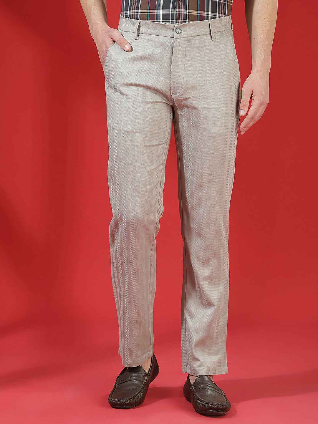 Grey Linen Vertical Striped Trousers