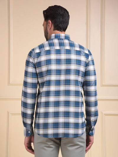 Green Checked Button-Down Collar 100% Cotton Shirt