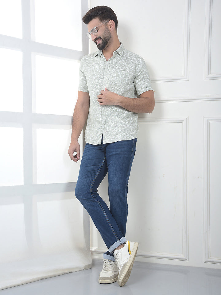 Green Floral Printed 100% Cotton Shirt