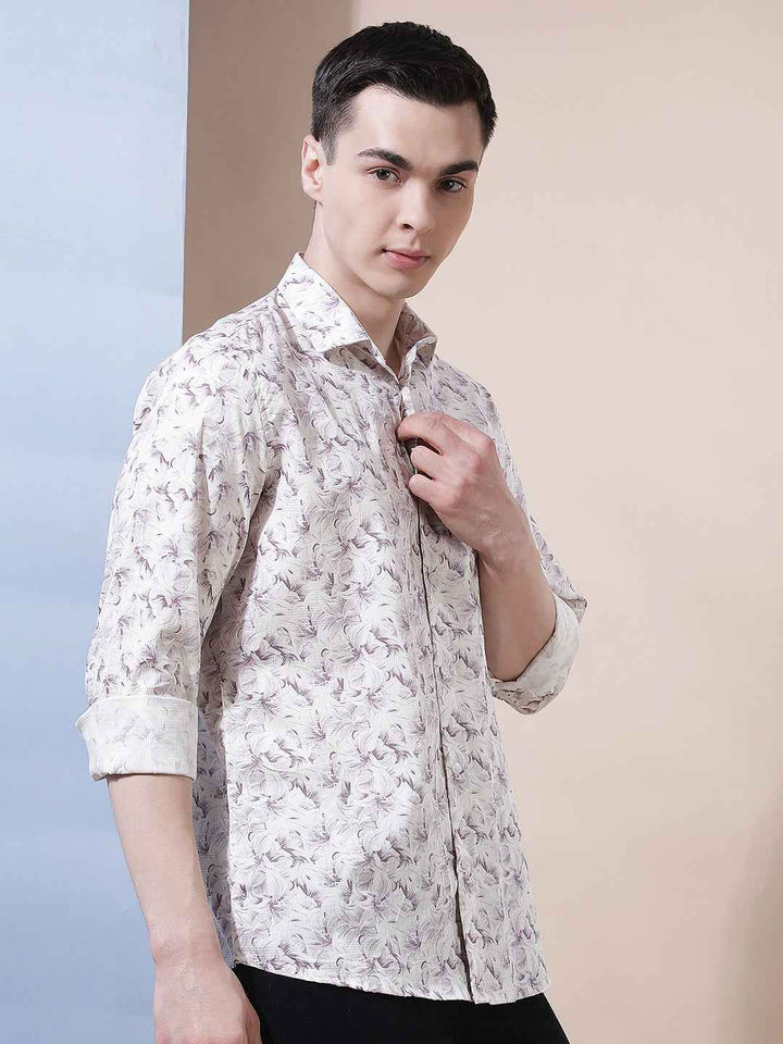 Purple Floral Print 100% Cotton Shirt