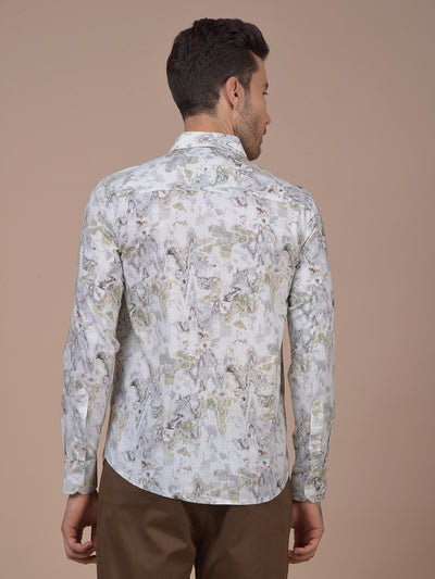 Green Abstract Print Linen Shirt
