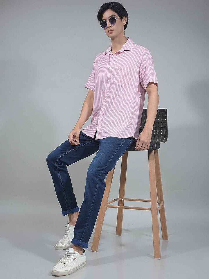 Pink Vertical Striped Linen Shirt