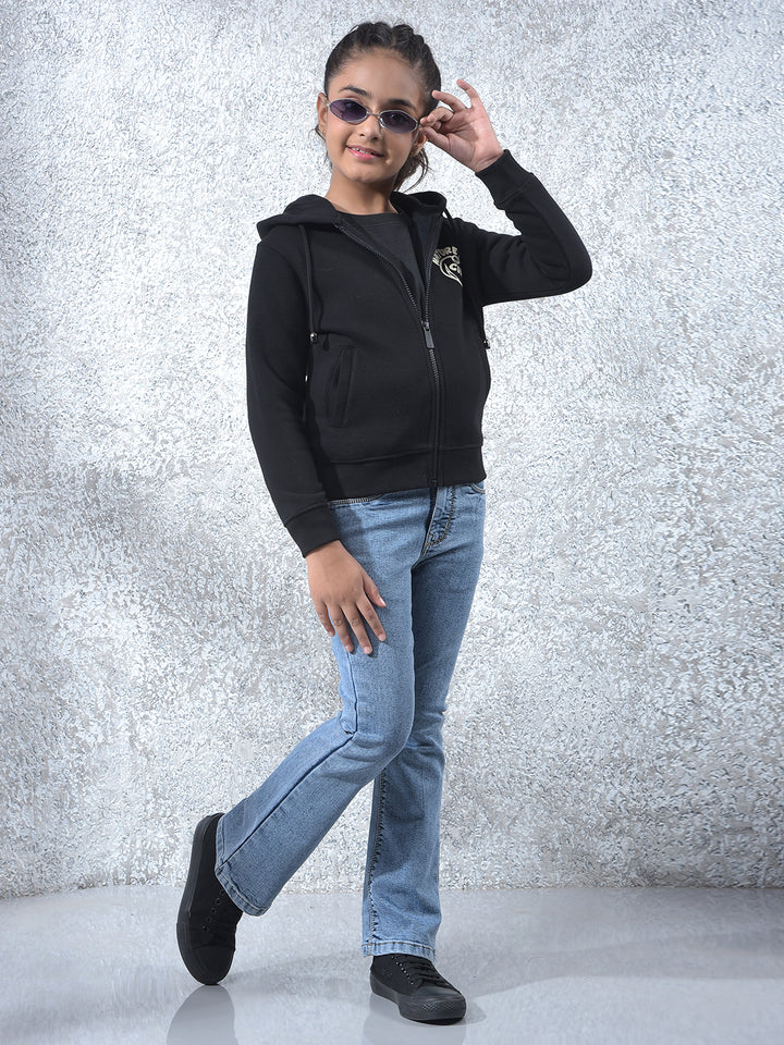 Black Hooded Neck Knitted Sweatshirt