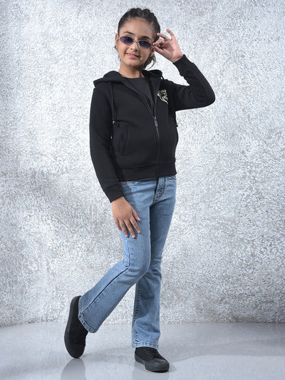 Black Hooded Neck Knitted Sweatshirt