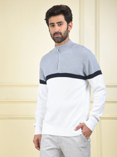 Grey Color-Block 100% Cotton Knitted Sweater