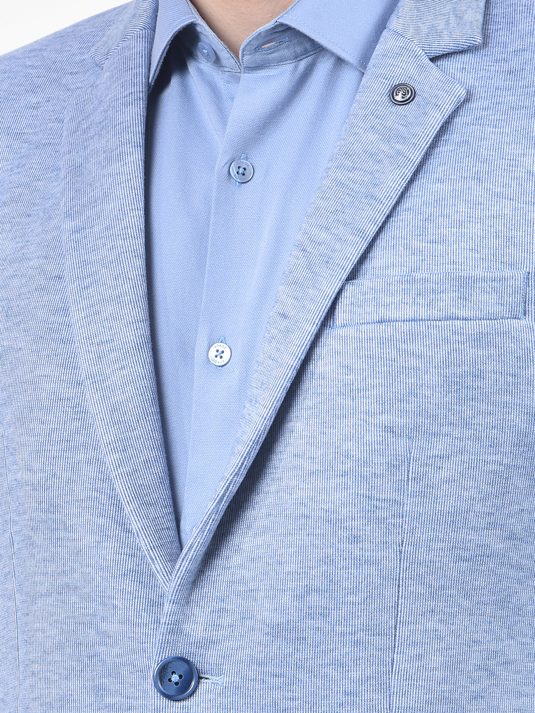 Blue Jacquard Notched Lapel Single-Breasted Blazer