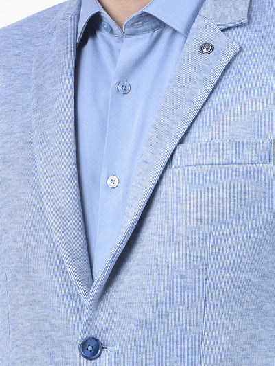 Blue Jacquard Notched Lapel Single-Breasted Blazer