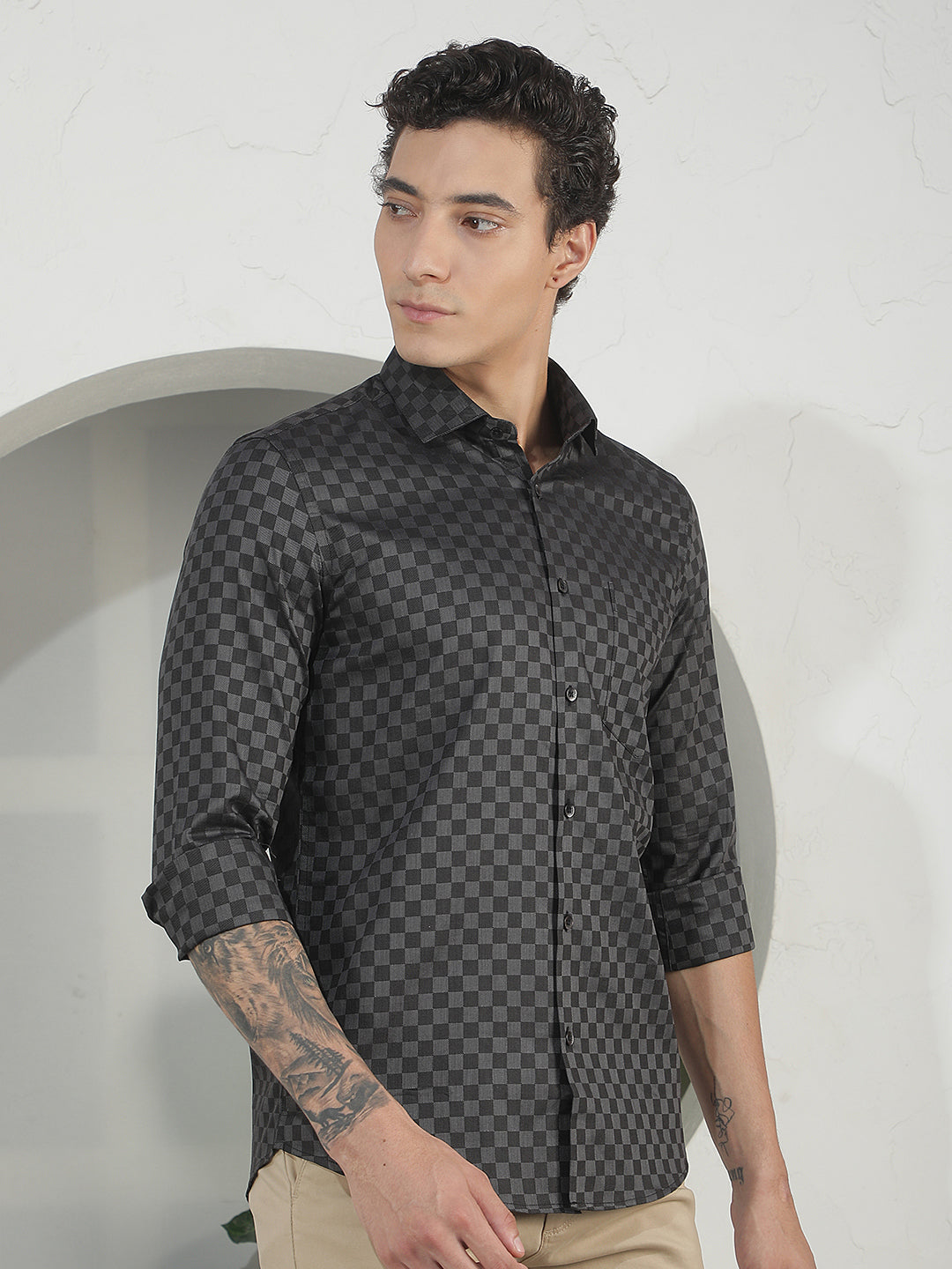 Black Geometric Print 100% Cotton Shirt