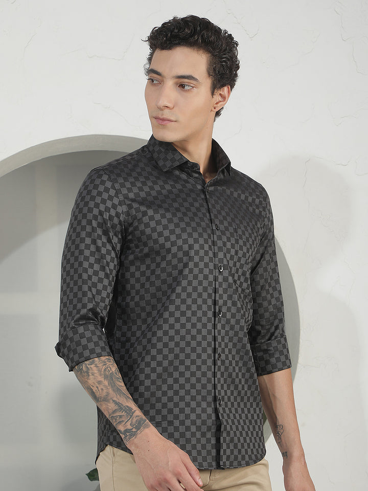 Black Geometric Print 100% Cotton Shirt
