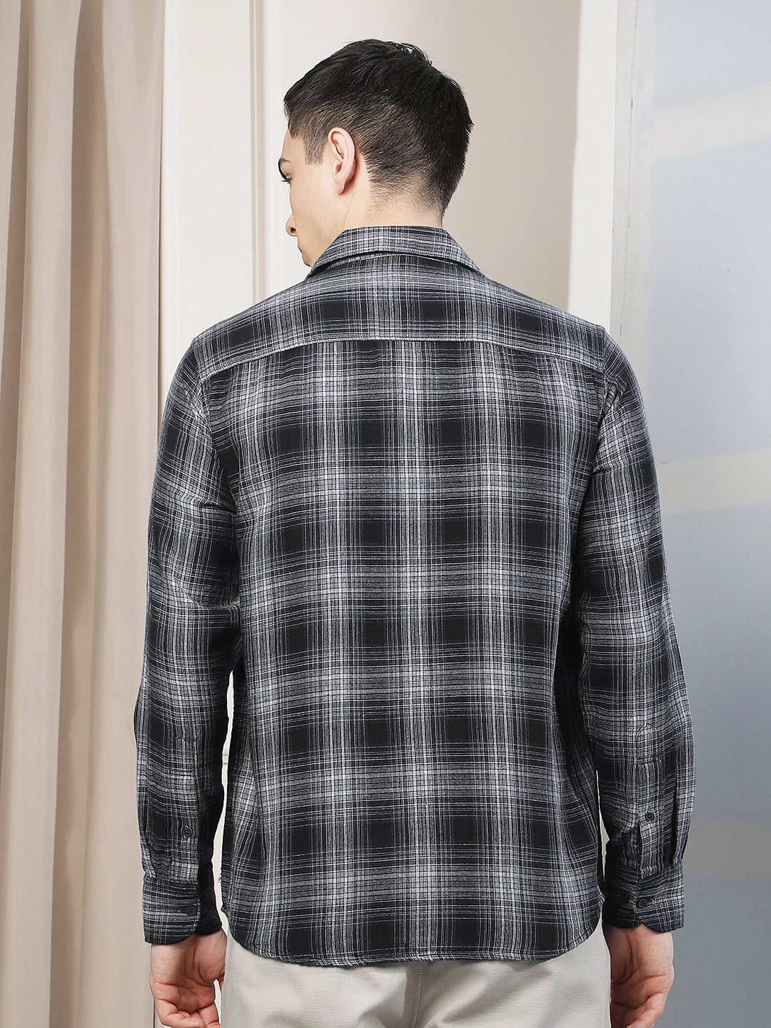 Navy Blue Checked Shirt