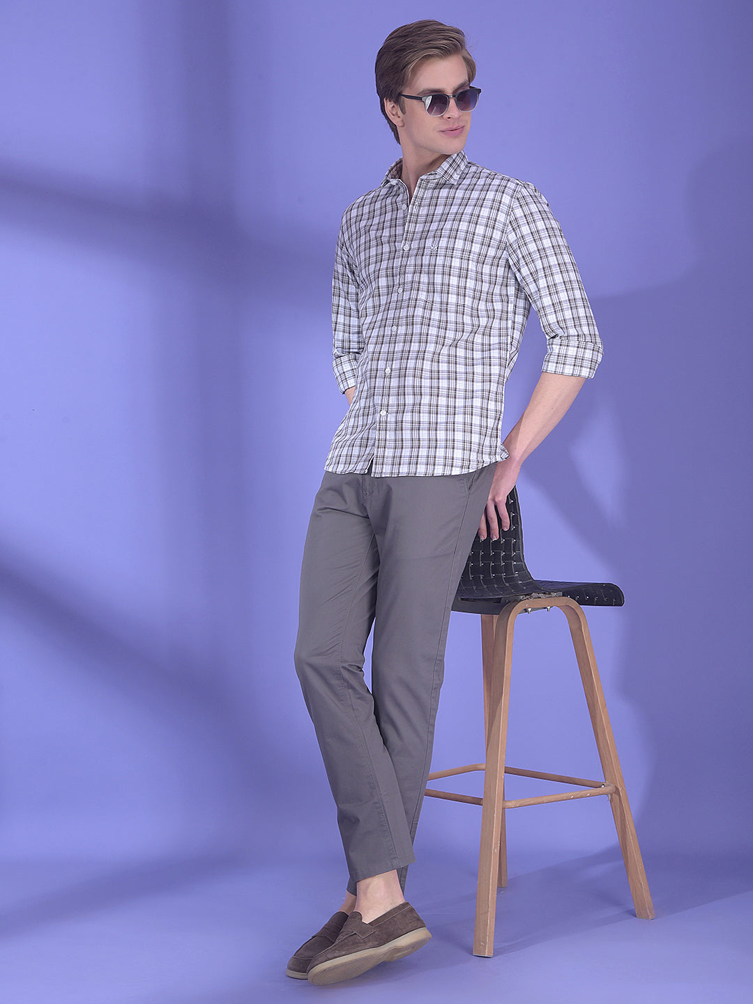 Brown Checked 100% Cotton Shirt