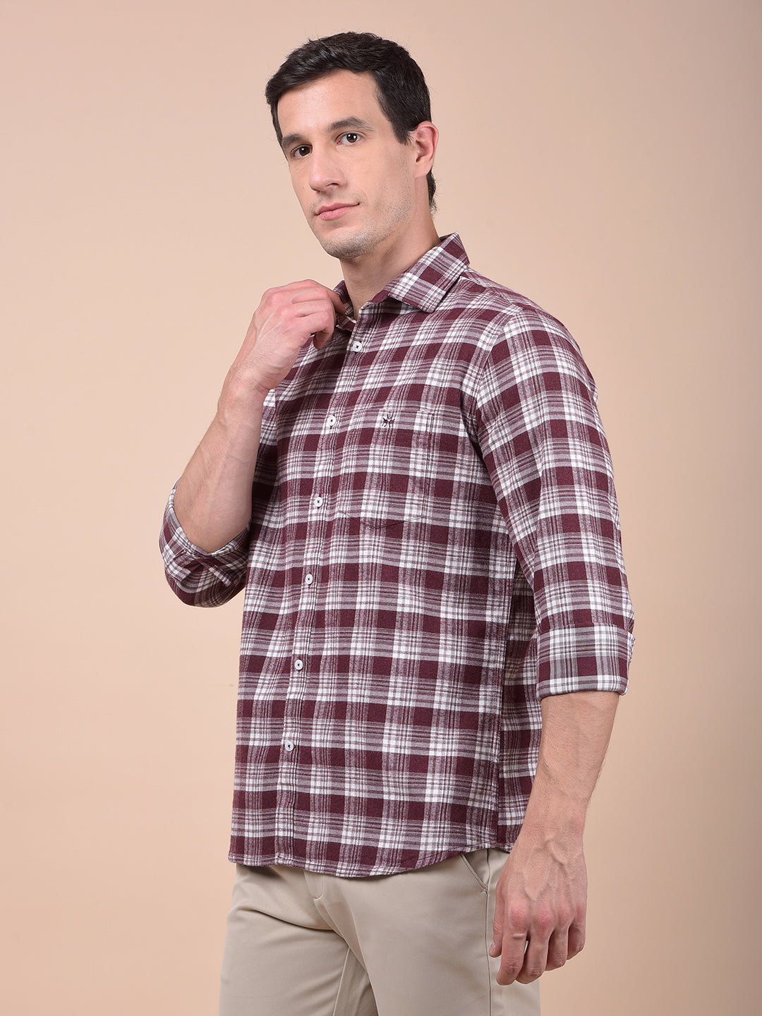 Maroon Checked 100% Cotton Shirt