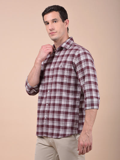 Maroon Checked 100% Cotton Shirt