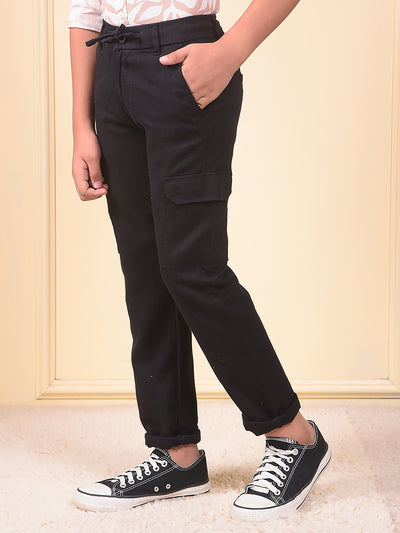 Black 100% Cotton Cargo Trousers
