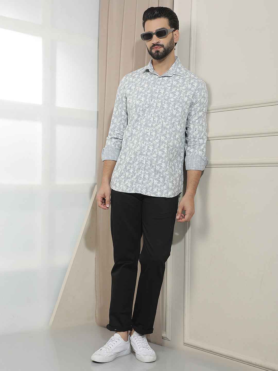 Grey Floral Print Shirt