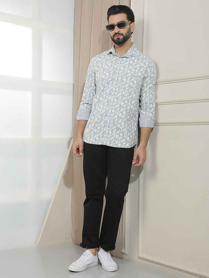 Grey Floral Print Shirt