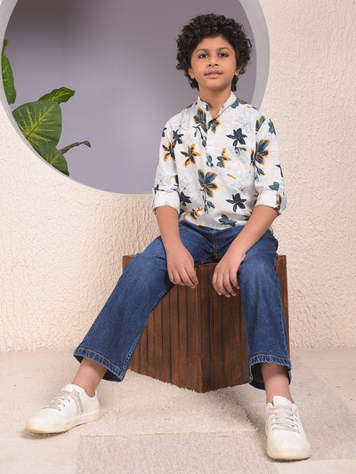 Brown Floral Print Kurta