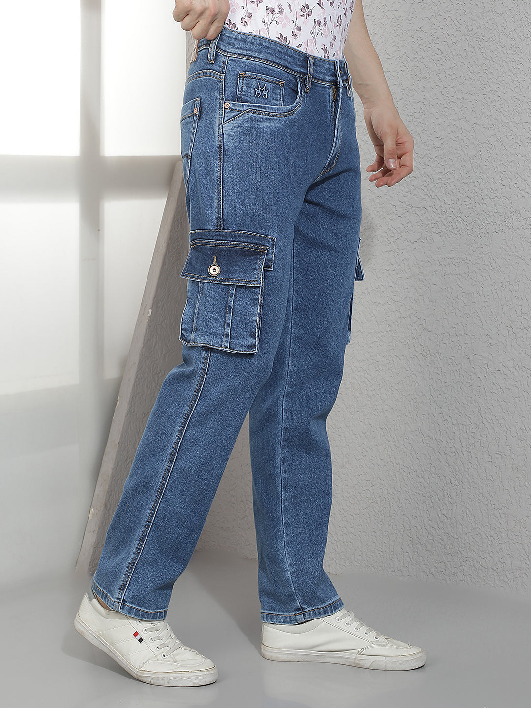 Trendy Medium Blue Cargo Jeans