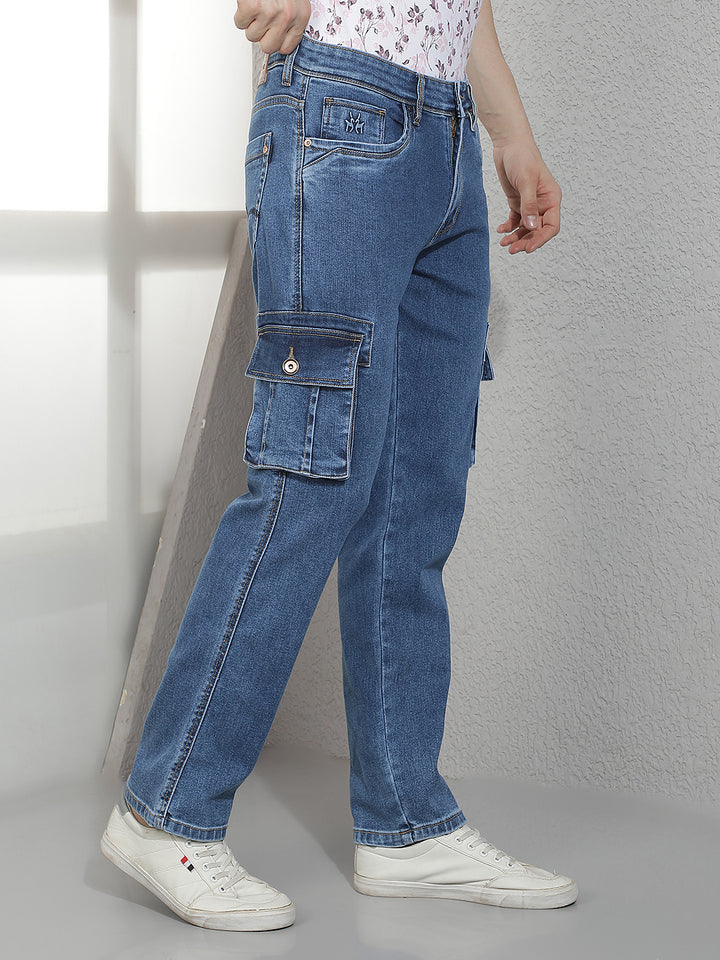 Trendy Medium Blue Cargo Jeans