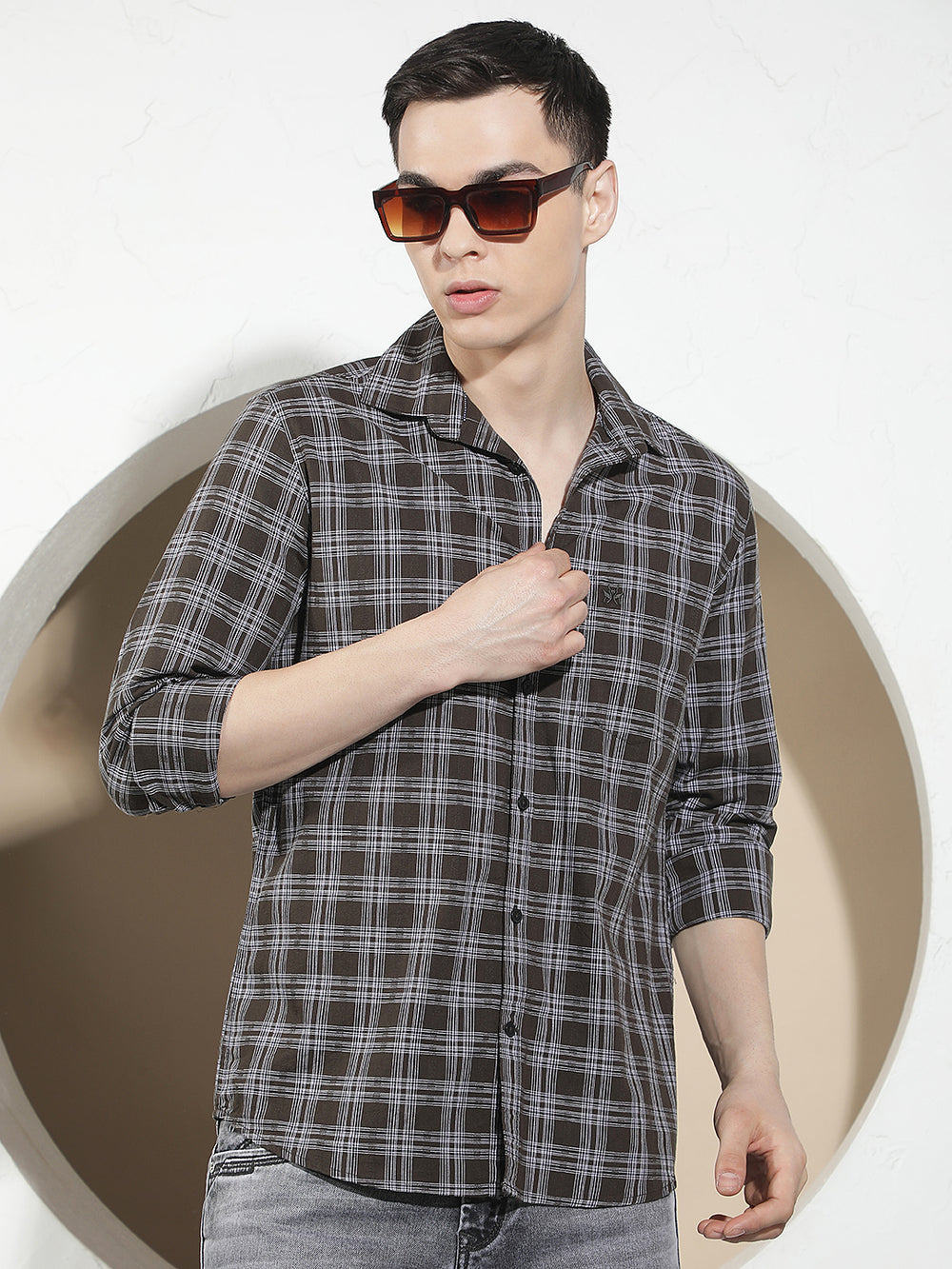 Brown 100% Cotton Checked Shirt