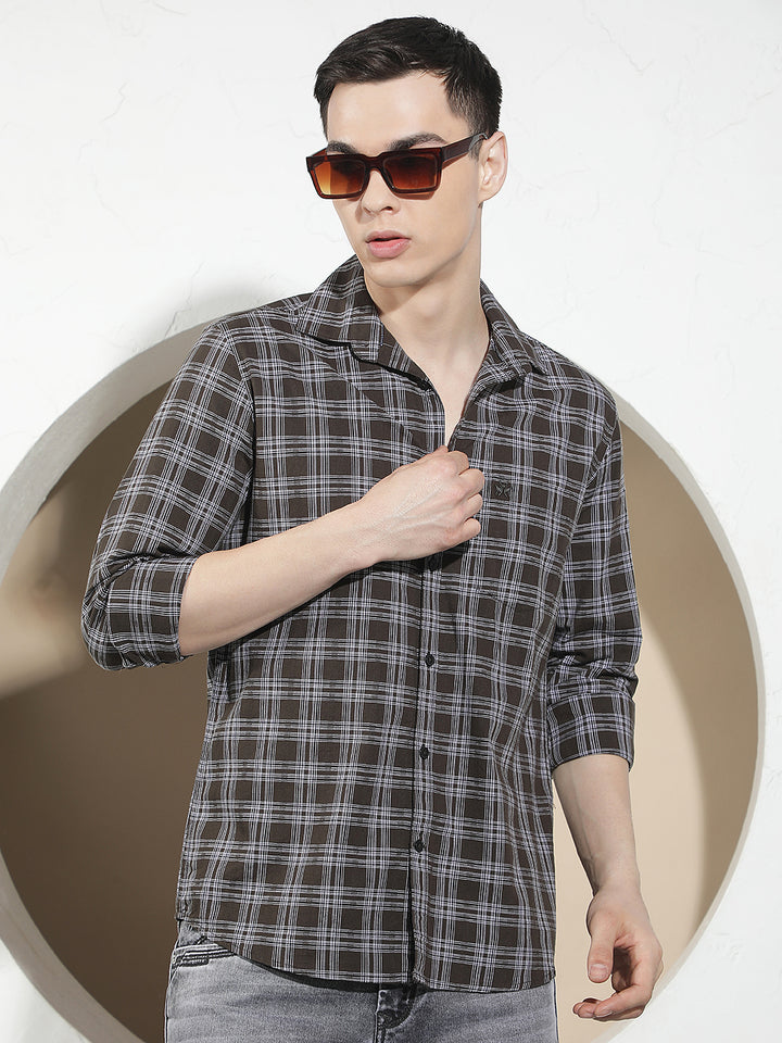 Brown 100% Cotton Checked Shirt