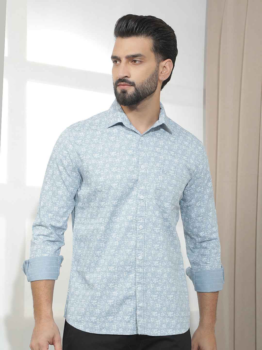 Sky Blue Floral Print Shirt