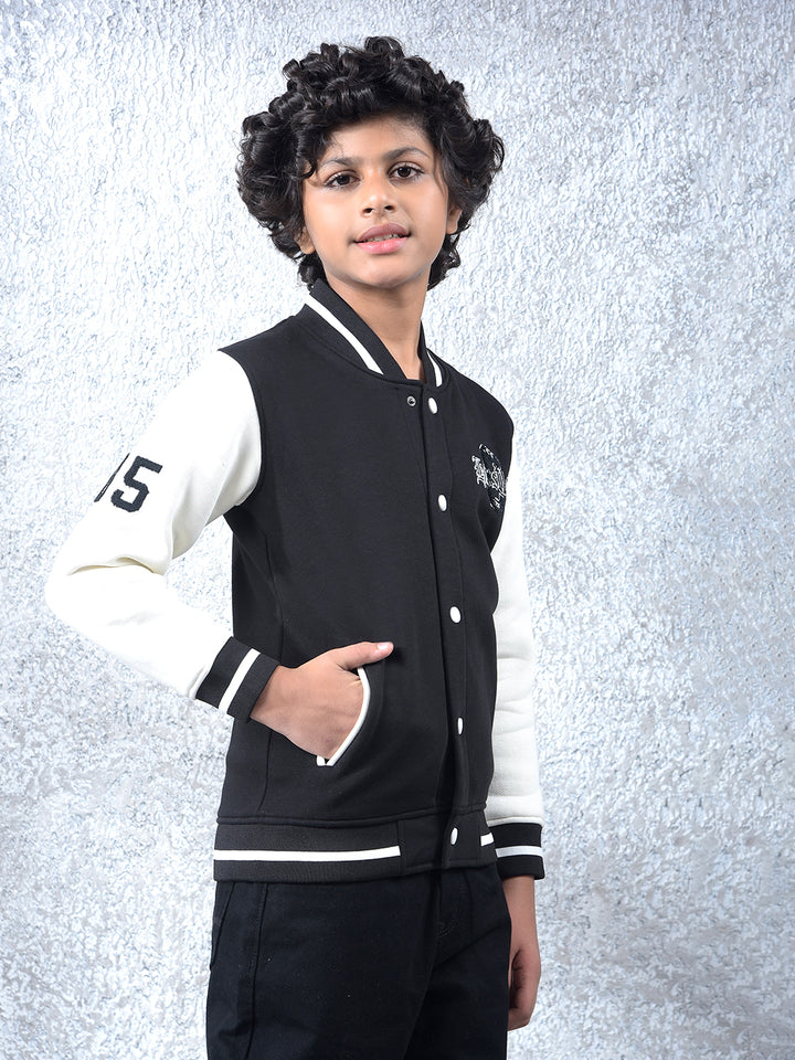 Black Color-Block Varsity Jacket