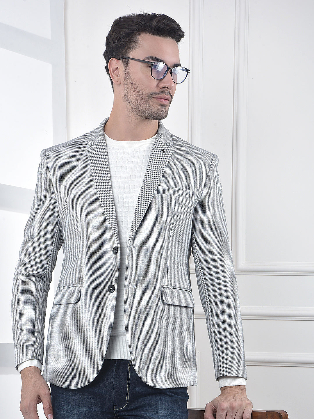 Grey Notched Lapel Modal Single-Breasted Blazer