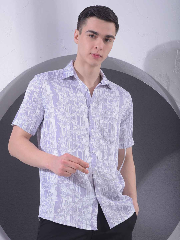 Purple Floral Print 100% Cotton Shirt