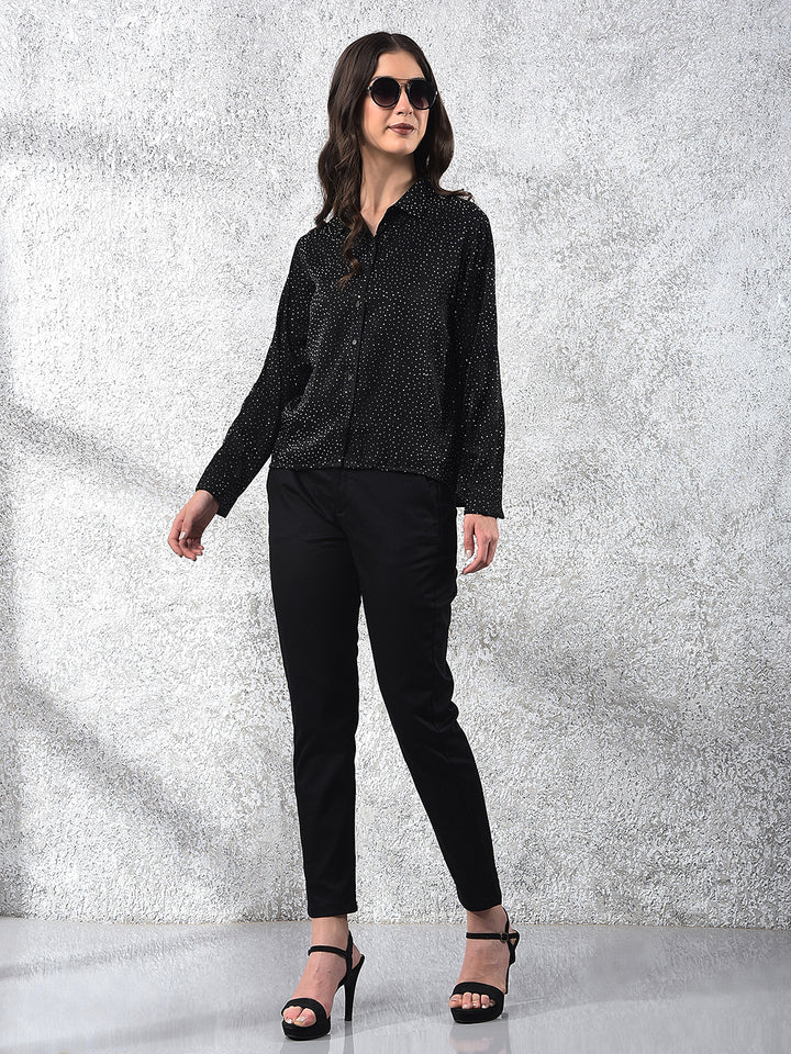Black Embellished Sparkle Shirt